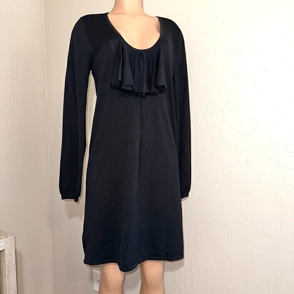 LEON MAX LIMITED EDITION SILK/NYLON LONG SLEEVES BLACK Dress Size M - Picture 1 of 7